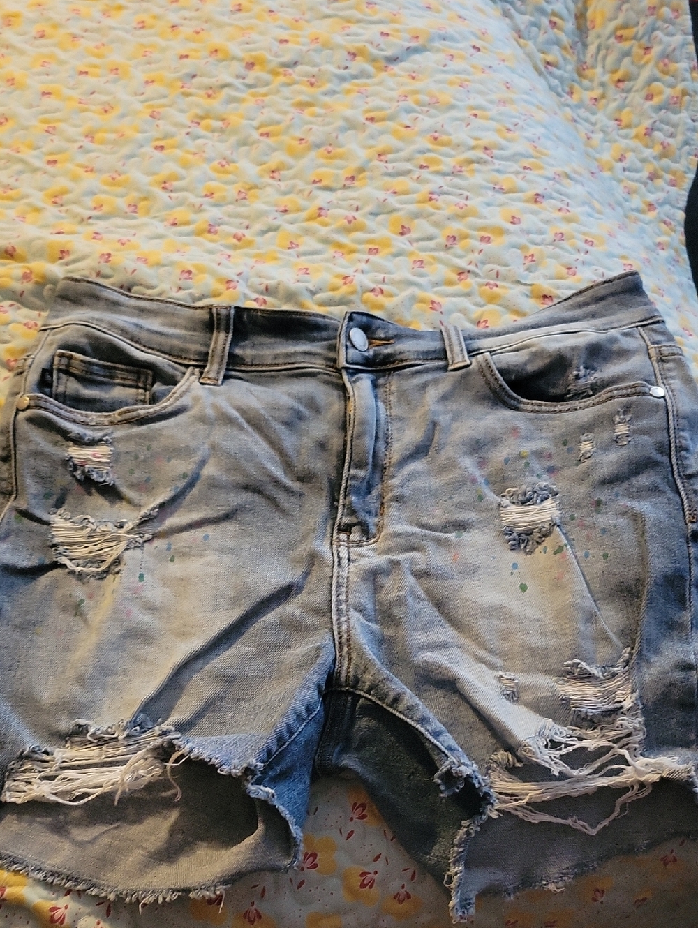Judy Blue Light Blue Distressed Denim Shorts with Paint Splatter